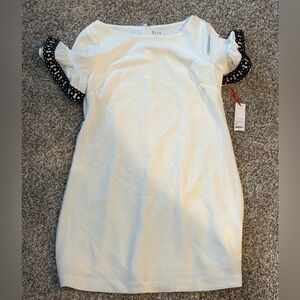 Elle Women's White Dress with Black Sleeves